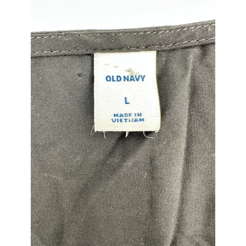 Old Navy Black Cinch Top L Puff Sleeve V Neck Blouse Minimalist Casual Office